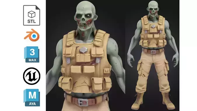 Zombie Soldier 3D Model with Tactical Vest