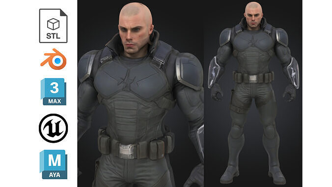 Bald Tactical Super Soldier Low-poly 3D model