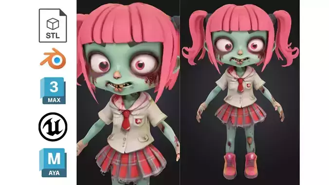 Chibi Zombie Girl Low-poly 3D model