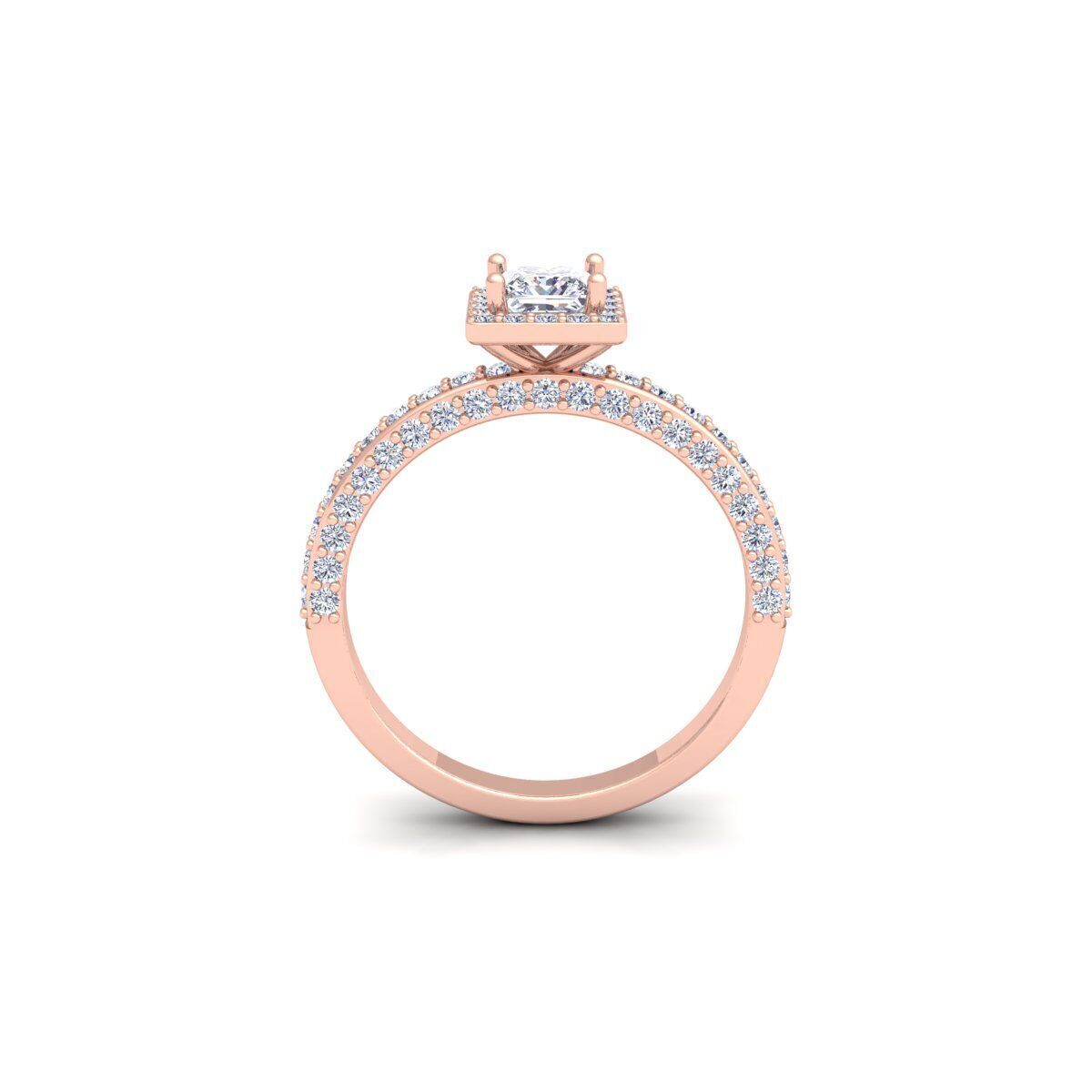Princess Halo Diamond Ring 3d Model and Render 3D print model_4