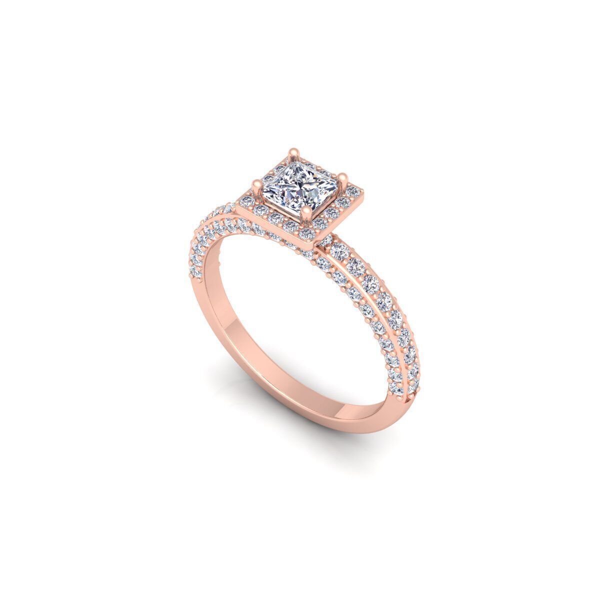 Princess Halo Diamond Ring 3d Model and Render 3D print model_10