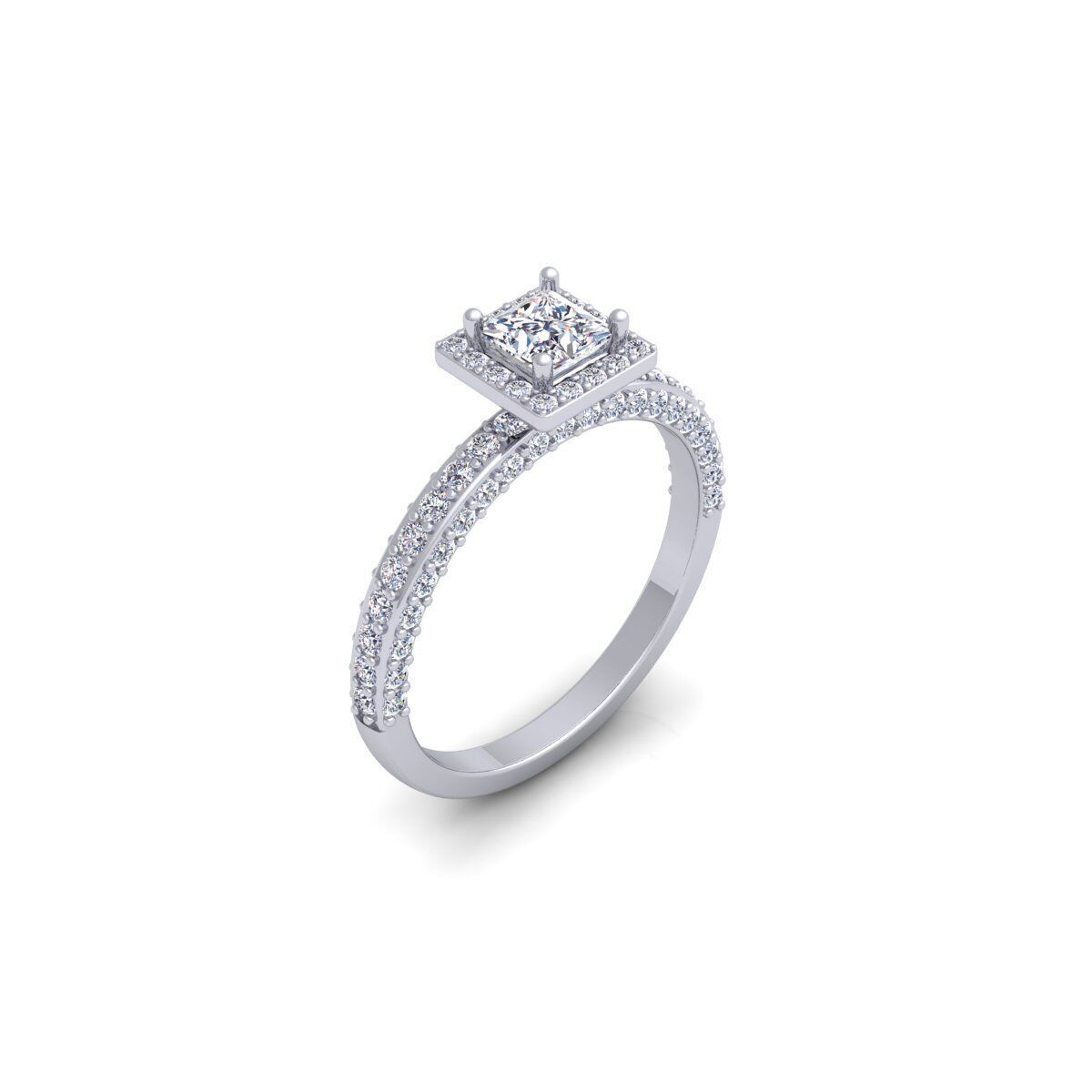 Princess Halo Diamond Ring 3d Model and Render 3D print model_8