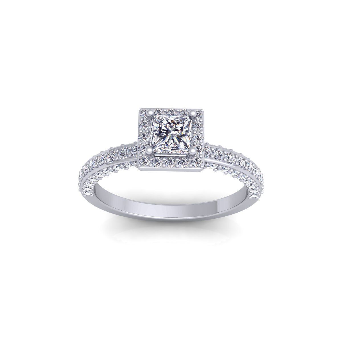 Princess Halo Diamond Ring 3d Model and Render 3D print model_2