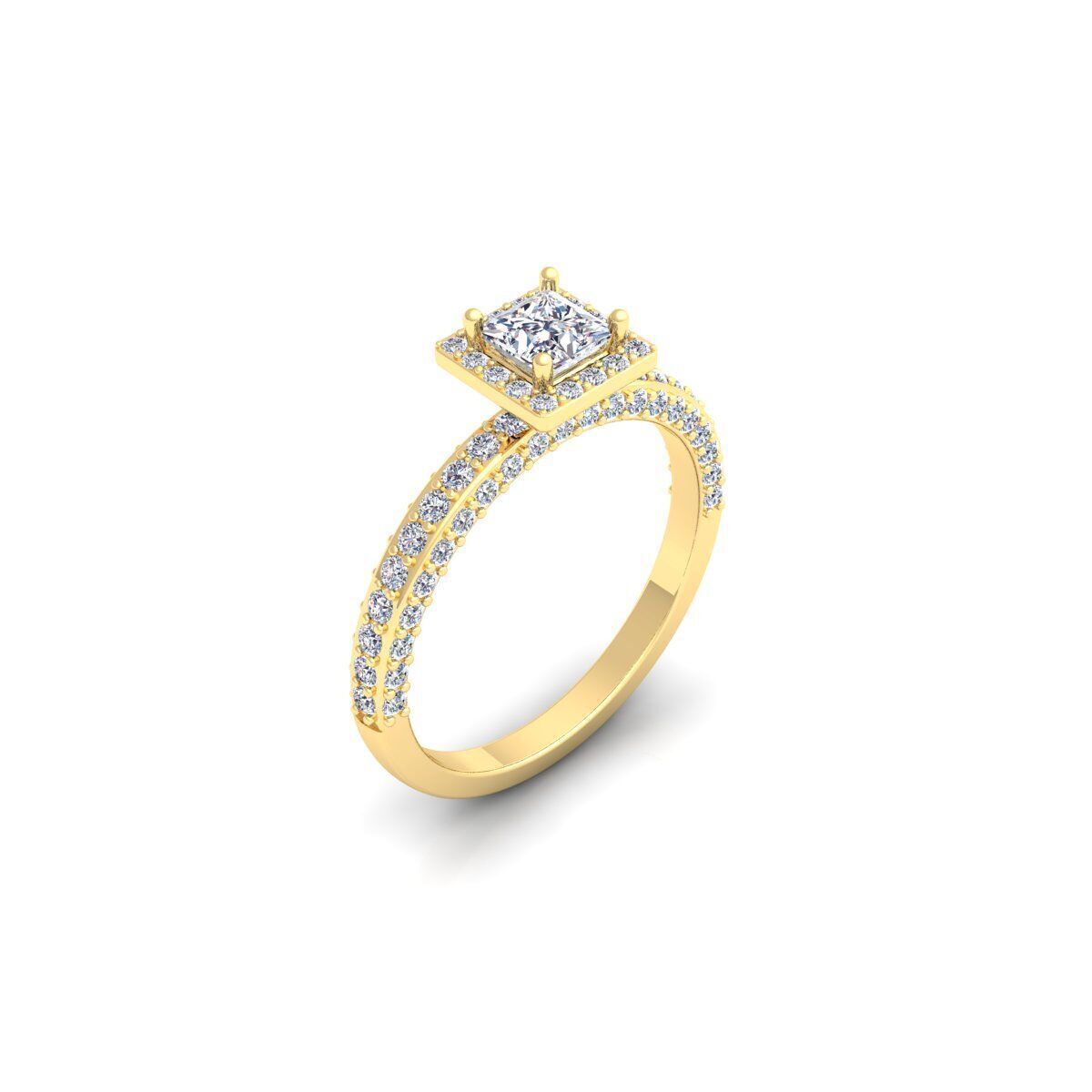 Princess Halo Diamond Ring 3d Model and Render 3D print model_6