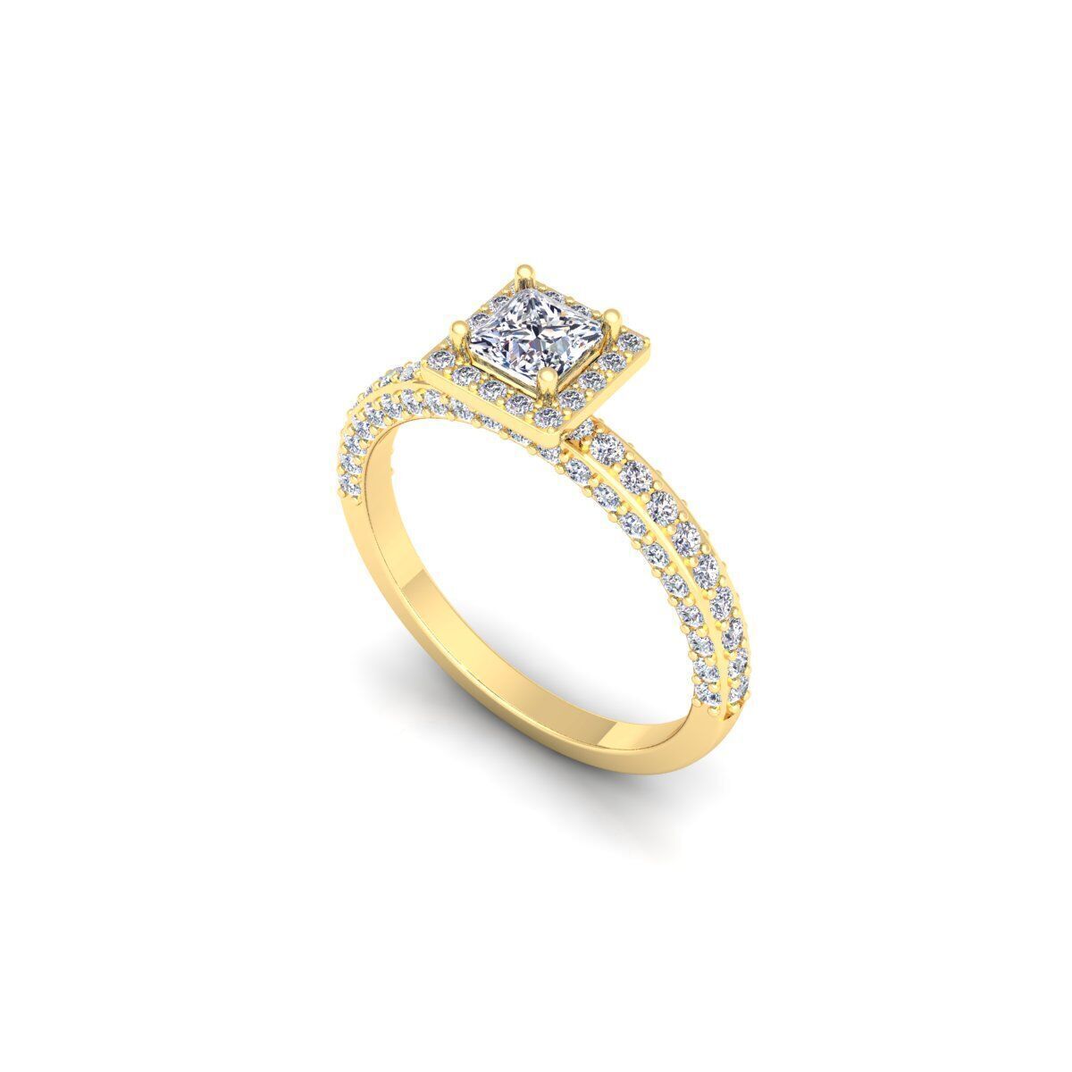 Princess Halo Diamond Ring 3d Model and Render 3D print model_9