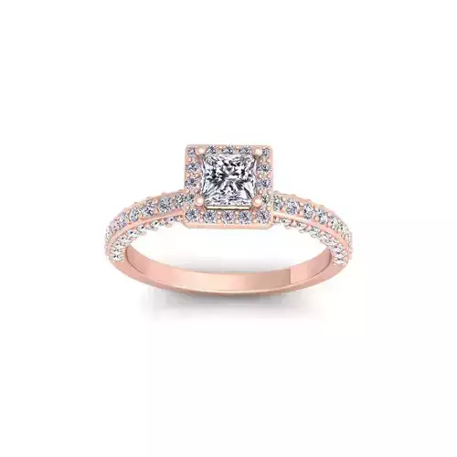 Princess Halo Diamond Ring 3d Model and Render