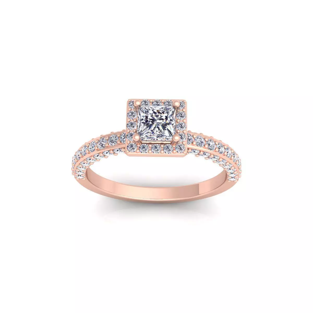 Princess Halo Diamond Ring 3d Model and Render 3D print model_0