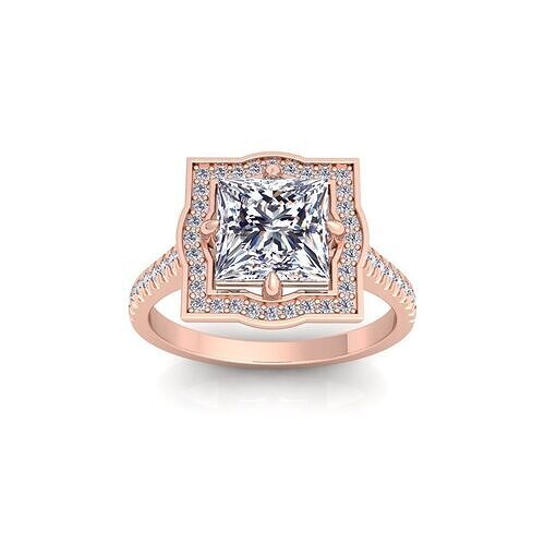 Princess Halo Diamond Ring 3d Model and Render  3D print model