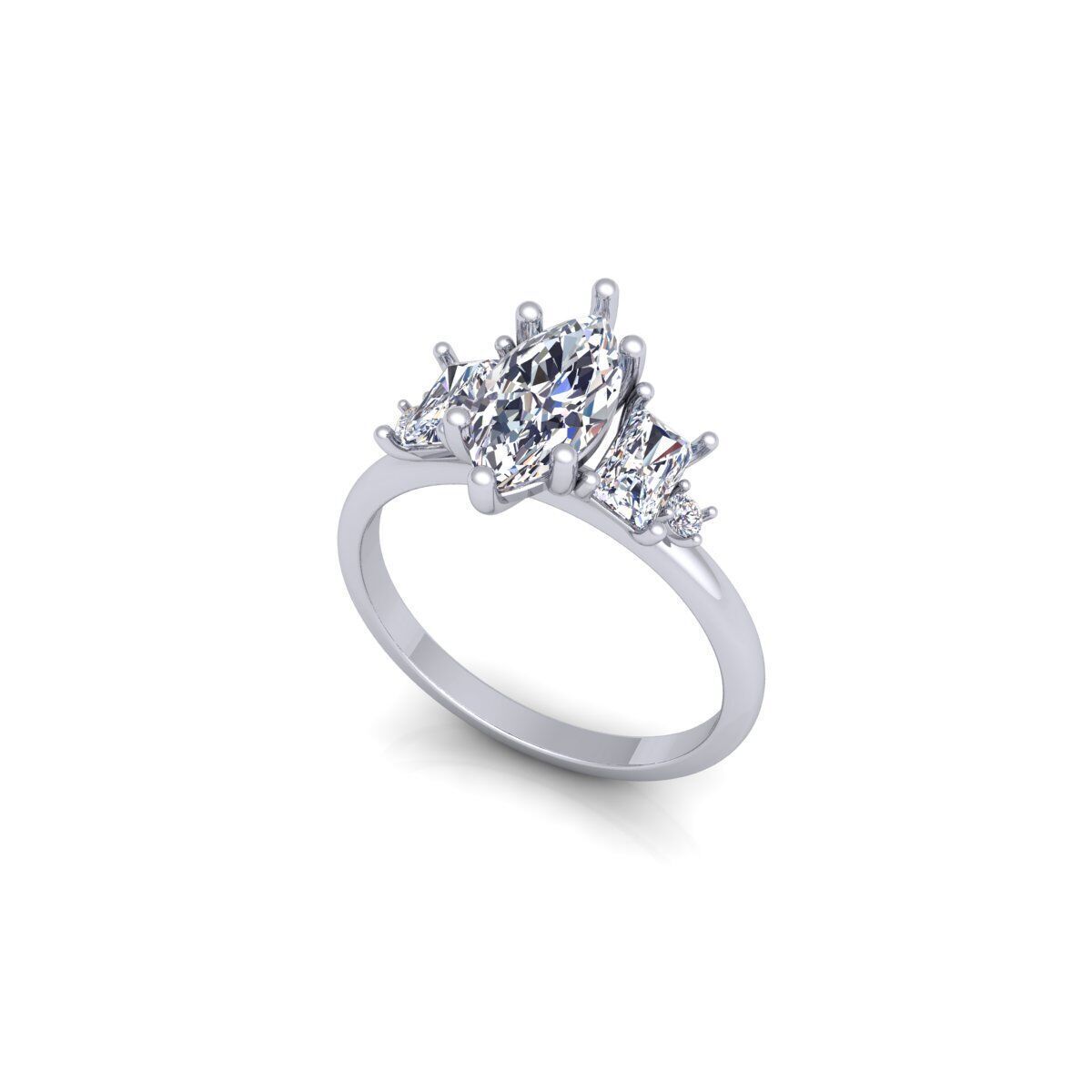 3 Stone Marquees center Ring 3d Model and Render 3D print model_11