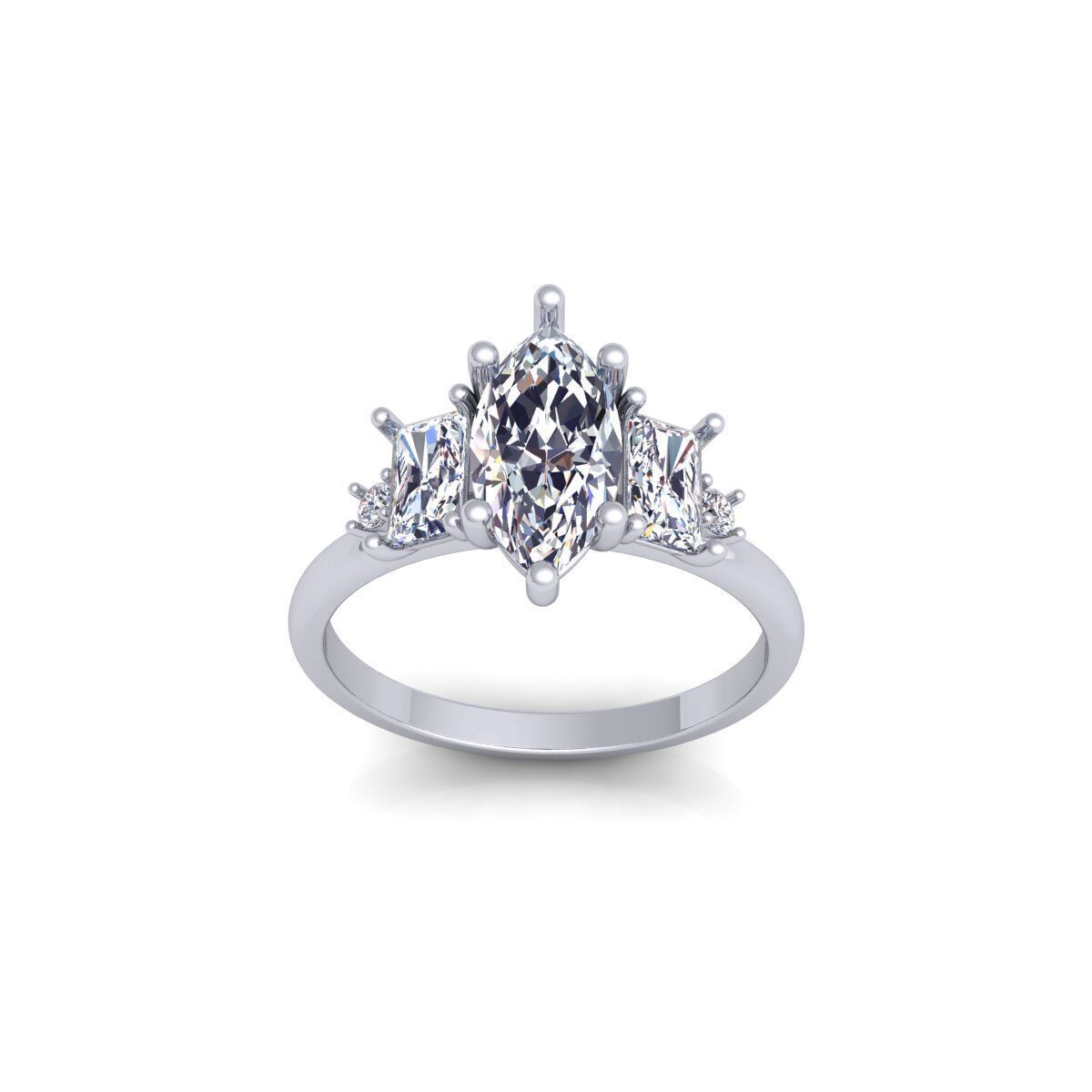 3 Stone Marquees center Ring 3d Model and Render 3D print model_2