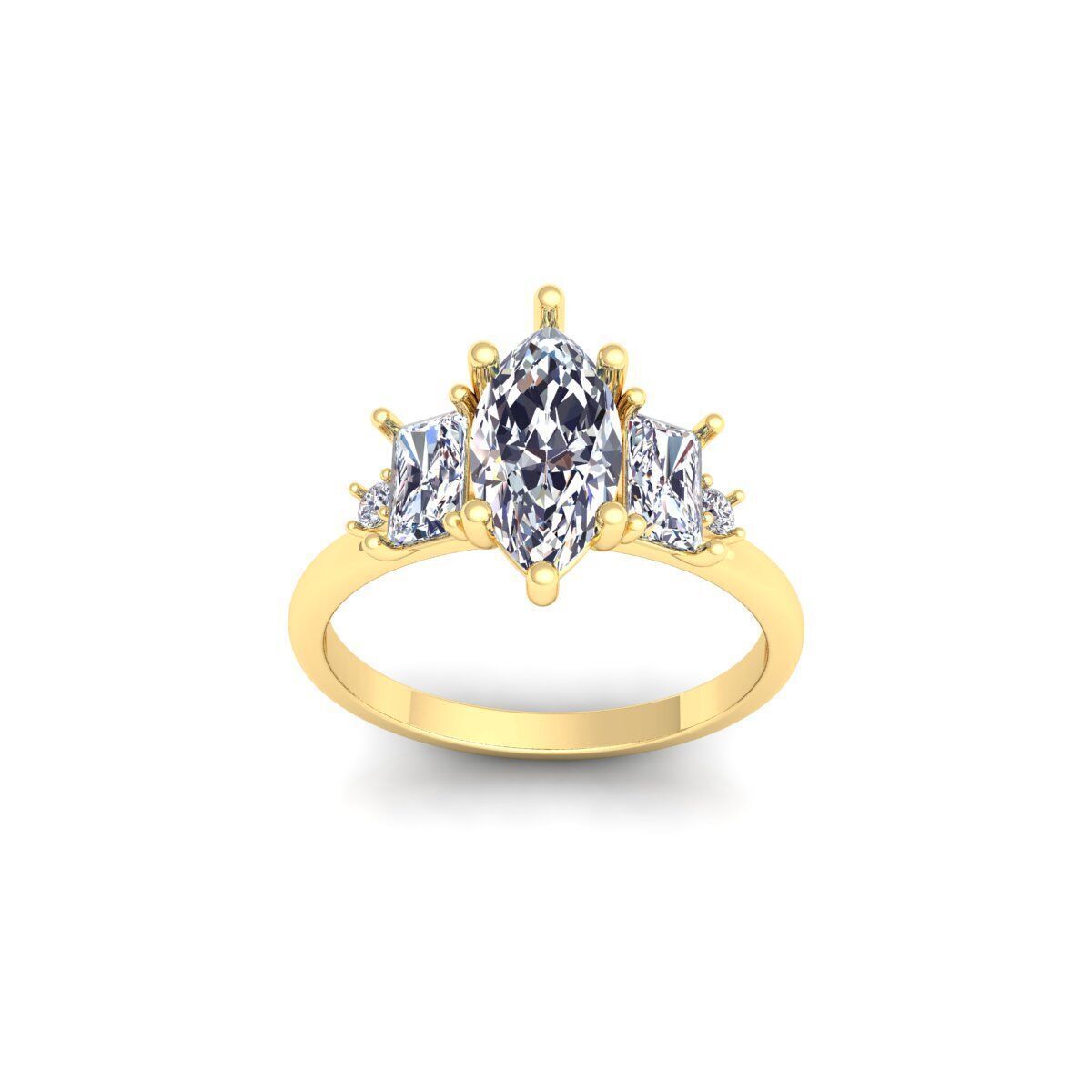 3 Stone Marquees center Ring 3d Model and Render 3D print model_1