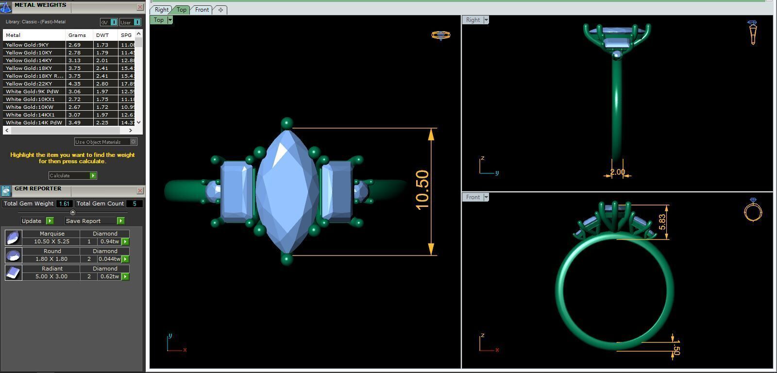 3 Stone Marquees center Ring 3d Model and Render 3D print model_12