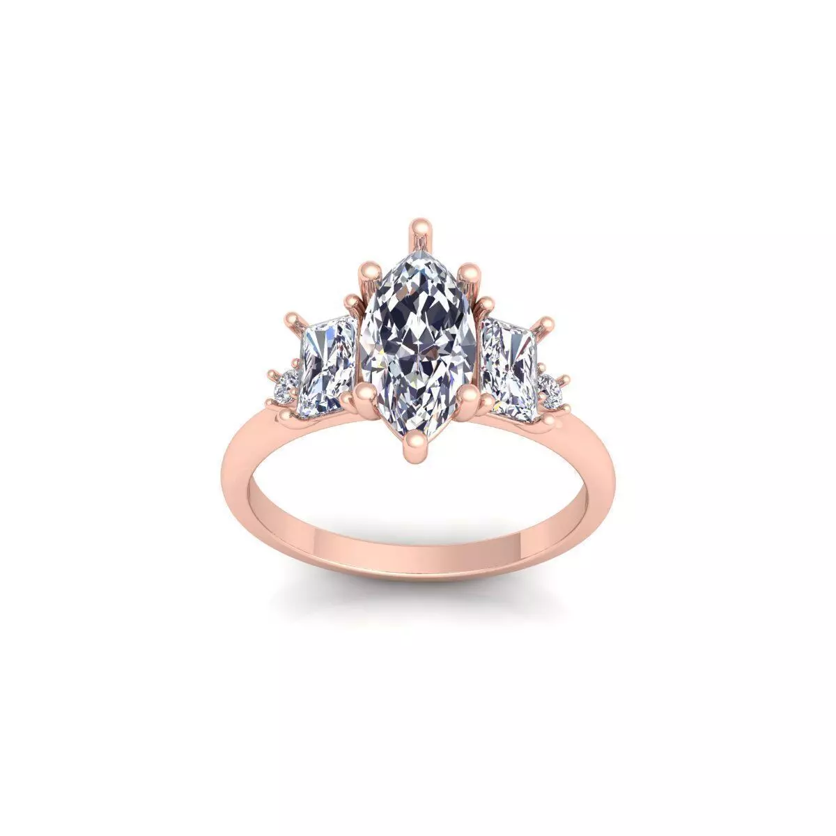 3 Stone Marquees center Ring 3d Model and Render 3D print model_0