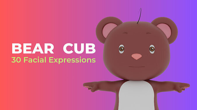 Cartoon Bear Cub Blendshapes Rigged Low-poly 3D model Low-poly 3D model
