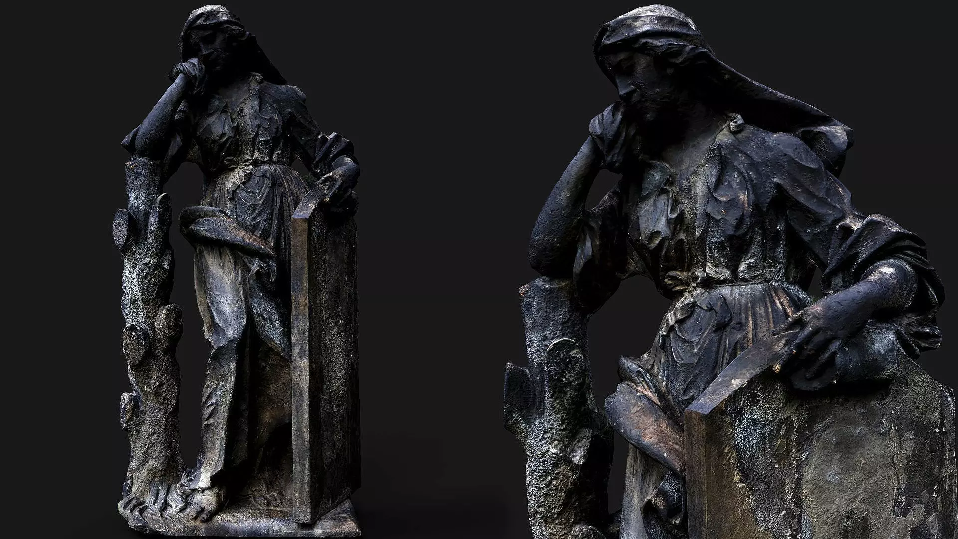 graveyard burned monument figure PBR photogrammetry Low-poly 3D model