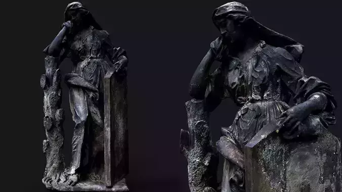 graveyard burned monument figure PBR photogrammetry Low-poly 3D model
