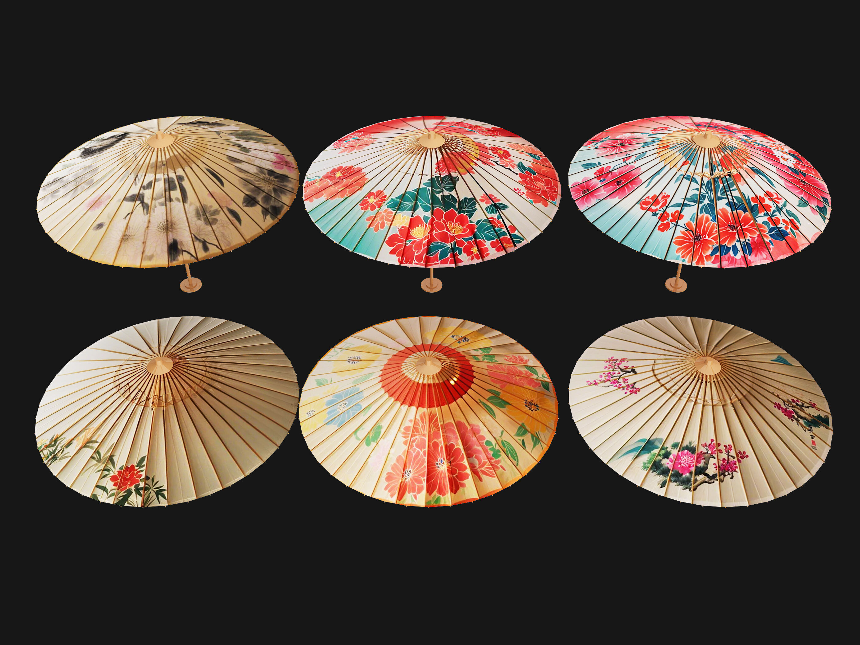 oilpaper umbrella Low-poly 3D model_1