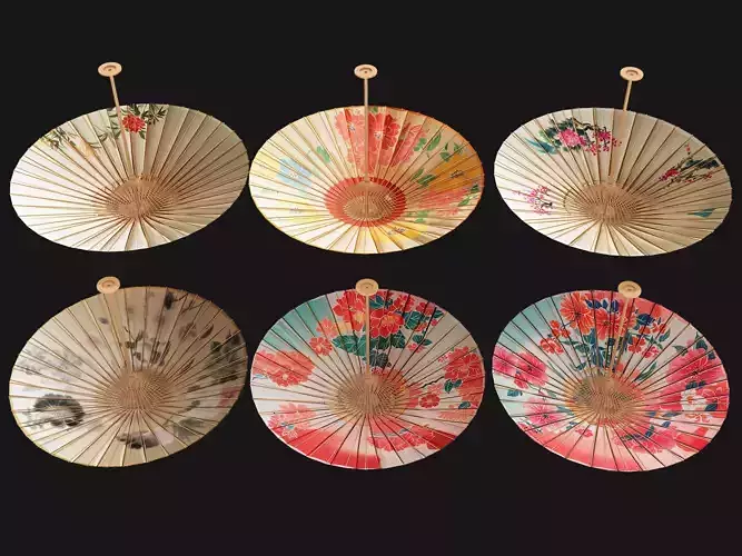 oilpaper umbrella Low-poly 3D model