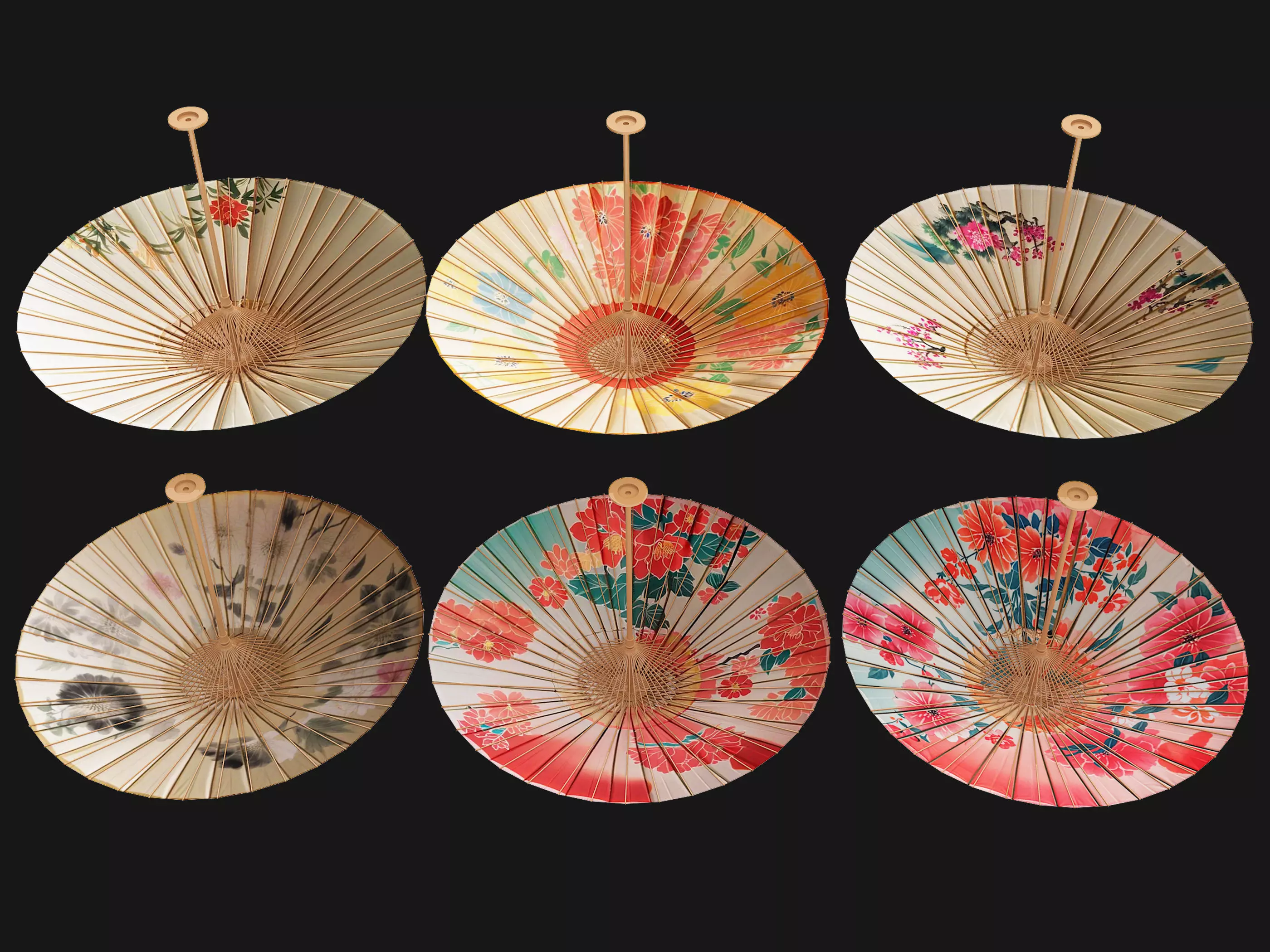 oilpaper umbrella Low-poly 3D model_0