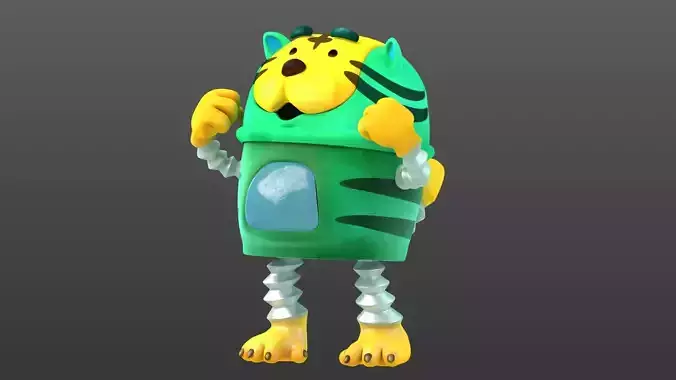 cartoon Tiger waste Basket character Rigged