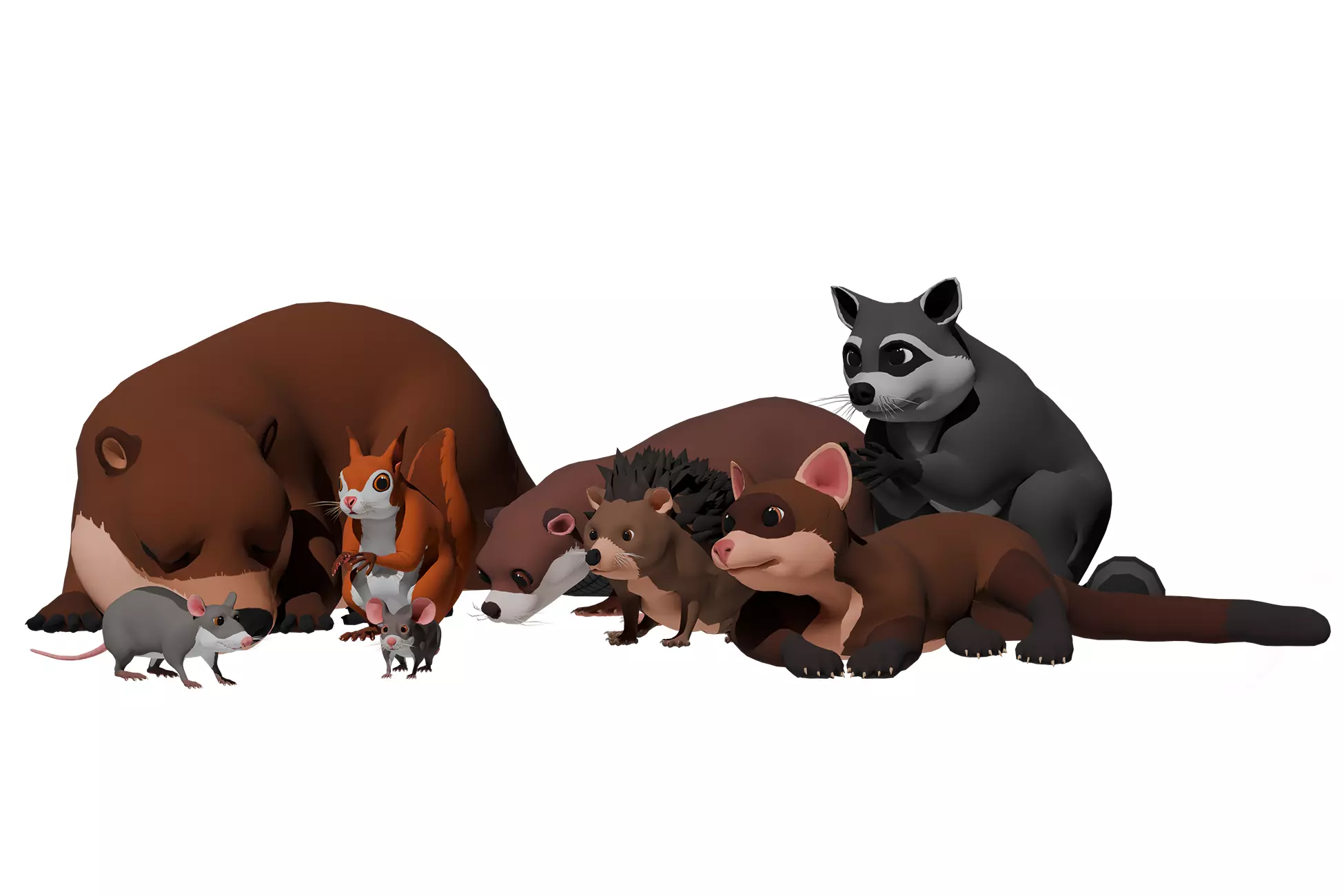 Cartoon small animals pack Low-poly 3D model_0