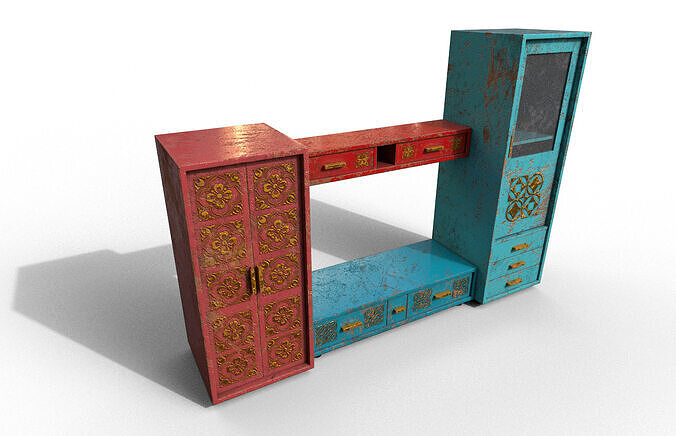 Set Old Modern Furniture 3D Model Terror Low-poly 3D model