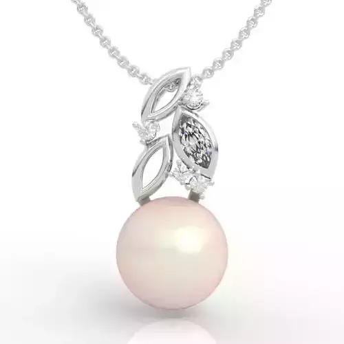 Leaf Design Pearl Diamond Pendant