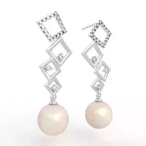 Elite Diamond Square Pearl Drop Earrings 3D print model