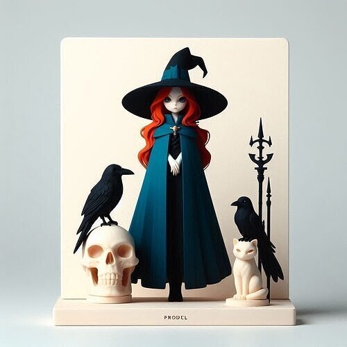 702 Red Haired   Witch   with  Black Ravens   Full Color 3D print model