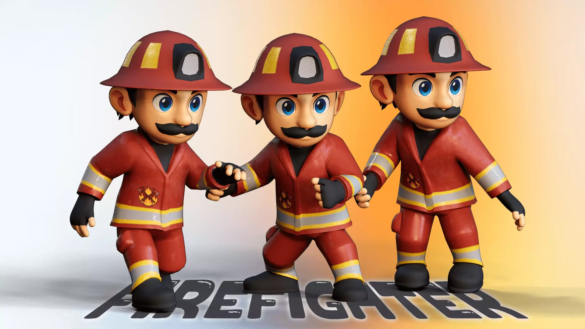 Firefighter Animated Character UNREAL ENGINE Low-poly 3D model