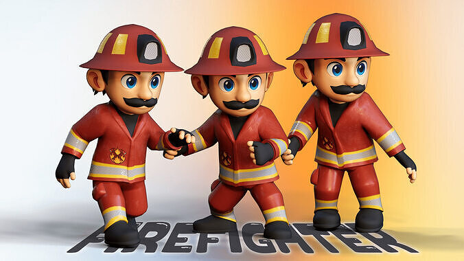 Firefighter Animated Character UNREAL ENGINE Low-poly 3D model