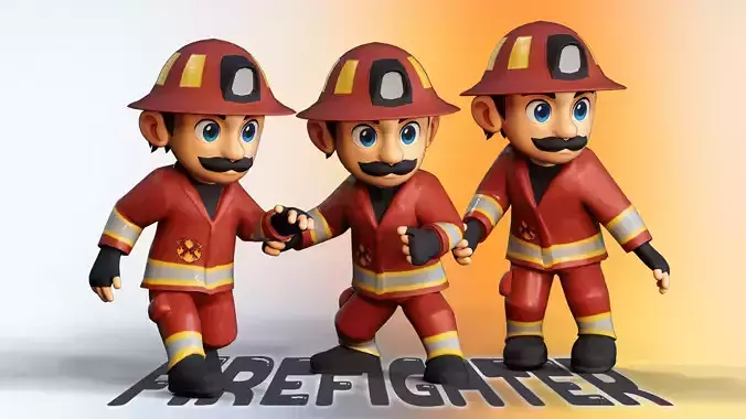 Firefighter Animated Character UNREAL ENGINE Low-poly 3D model
