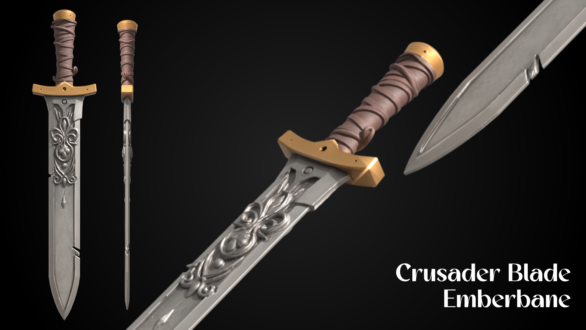 Stylized Sword - Crusader Blade - Emberbane - Game Ready 3D model_5