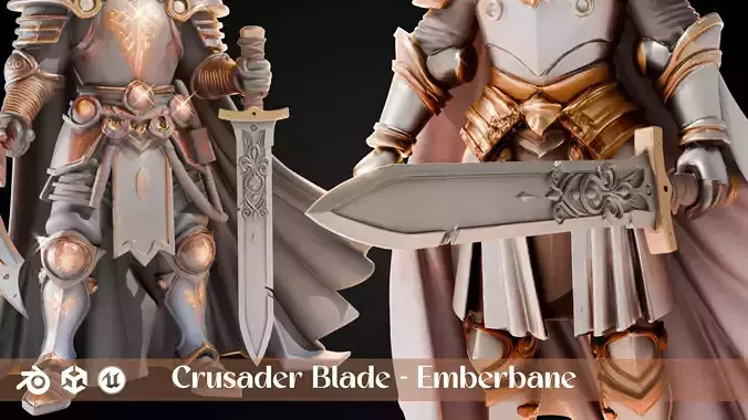 Stylized Sword - Crusader Blade - Emberbane - Game Ready