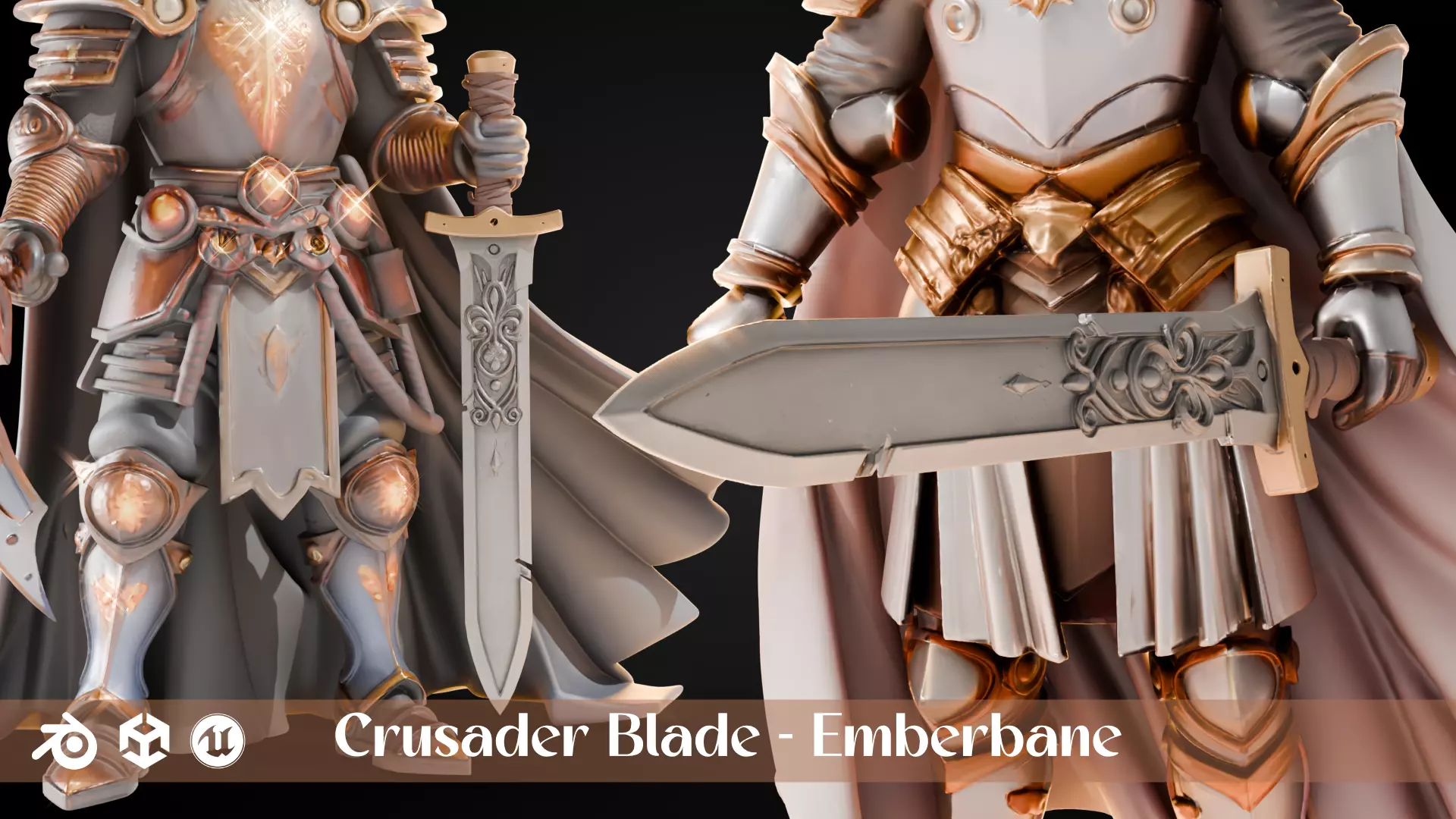Stylized Sword - Crusader Blade - Emberbane - Game Ready 3D model_0