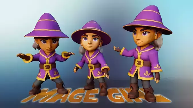 Mage Girl Animated Character UNREAL ENGINE Low-poly 3D model