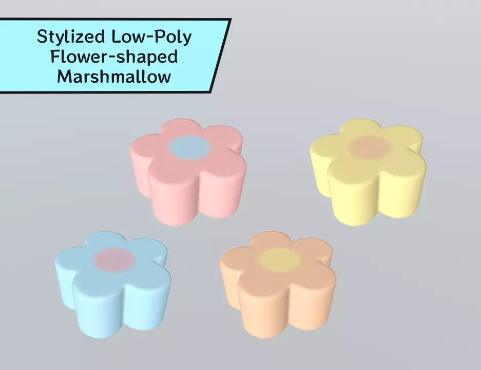 Stylized Low-Poly Flower-shaped Marshmallow Low-poly 3D model_0