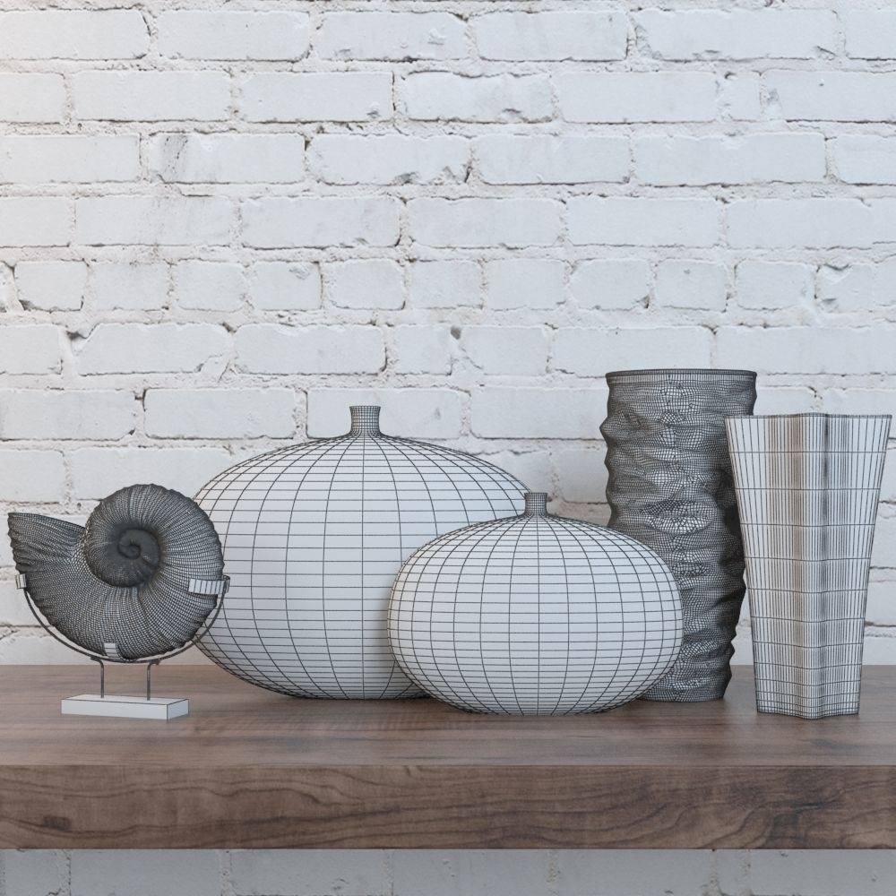 Beige Decorative Vases Set 3D model_3