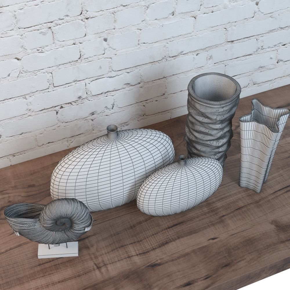 Beige Decorative Vases Set 3D model_4