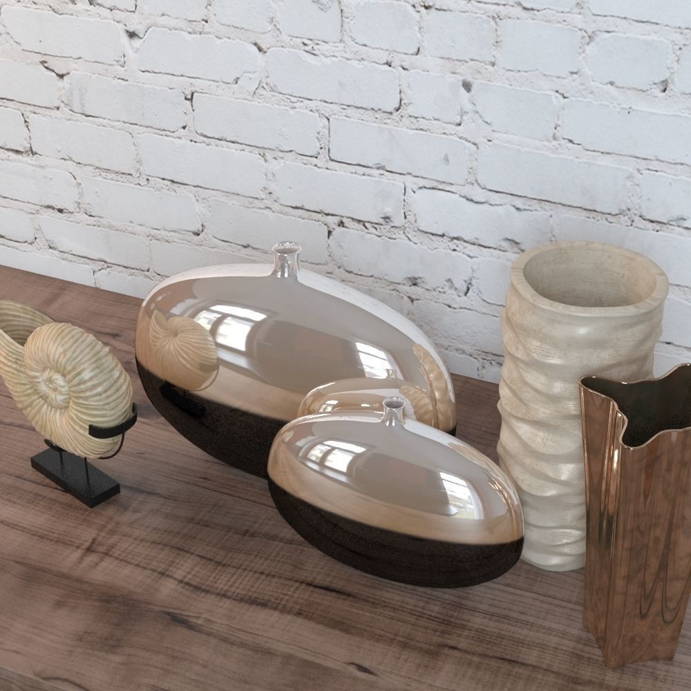 Beige Decorative Vases Set 3D model_2