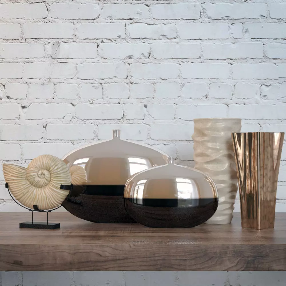 Beige Decorative Vases Set 3D model_0