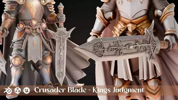Stylized Sword - Crusader Blade Kings Judgment - Game Ready