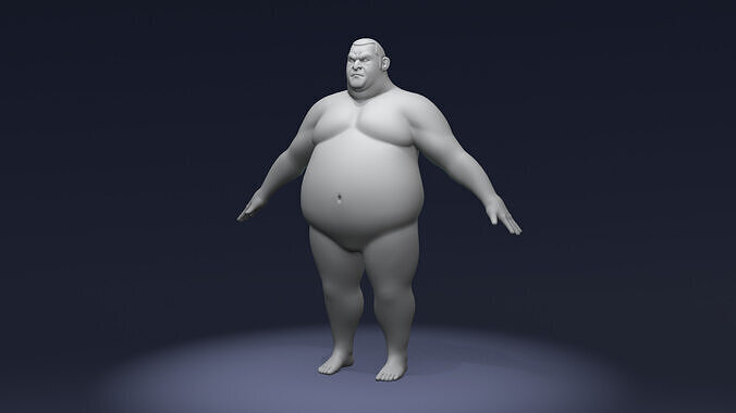 Stylized Sumo Guy Body Base Mesh Rigged with IK FK Switch Low-poly 3D model