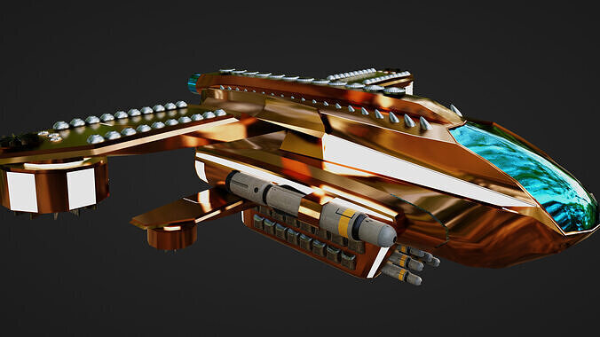 Golden Assault Spacecraft Sci-Fi Game Ready Ship Low-poly 3D model