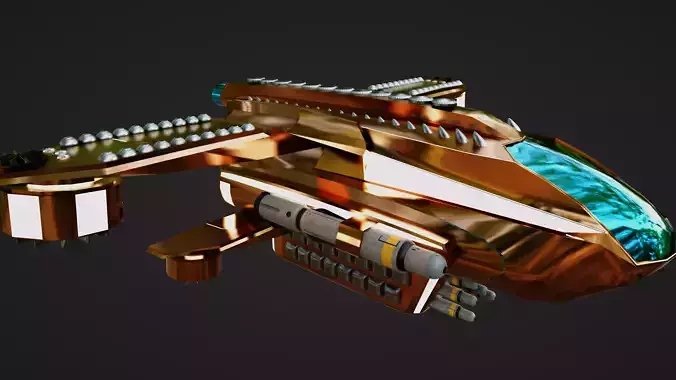 Golden Assault Spacecraft Sci-Fi Game Ready Ship