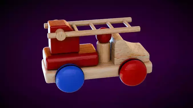 Wooden Firetruck Low-poly 3D model