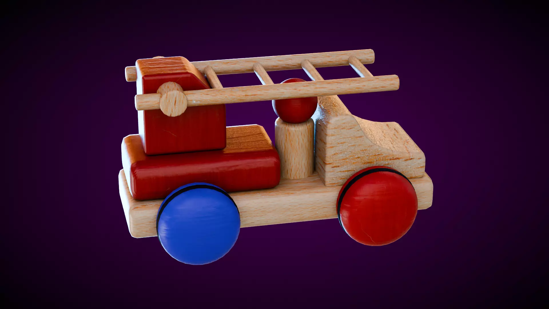 Wooden Firetruck Low-poly 3D model