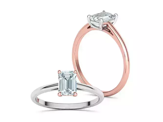 Solitaire Engagement Ring 1ct Emerald Cut Stone 7x5mm 3D print model