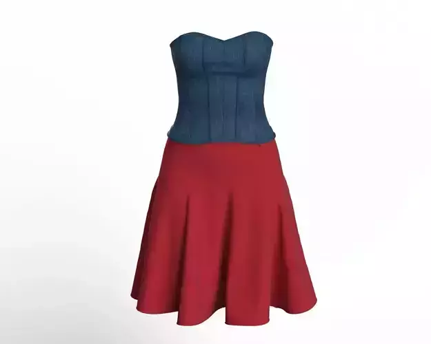 Urban Modern-day Female Denim Corset and Panel Skirt Set 