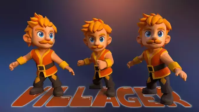 Villager Animated Character UNREAL ENGINE Low-poly 3D model